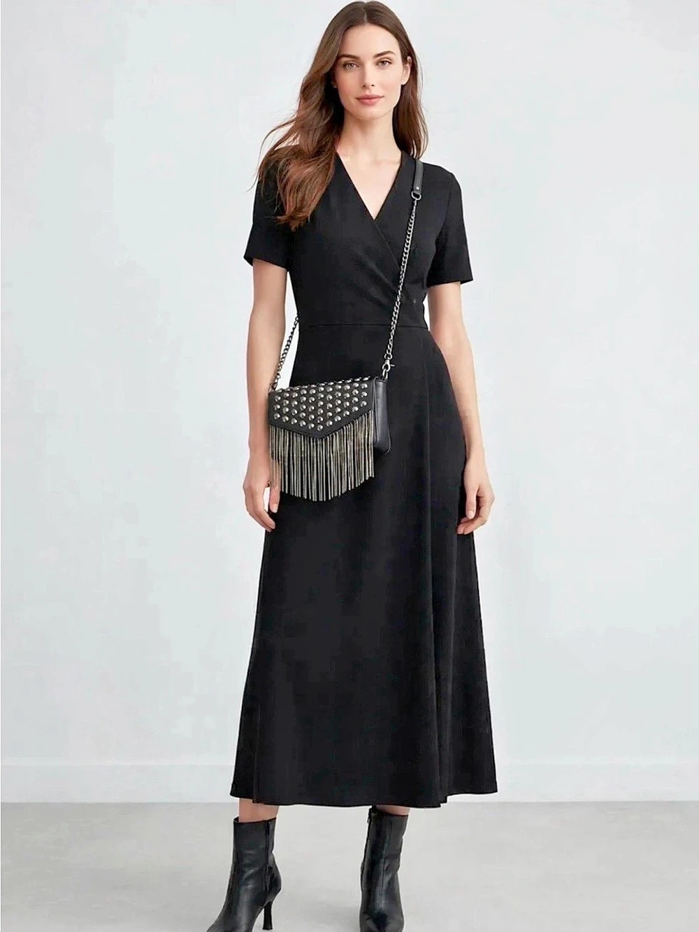 Black Studded Fringe Crossbody Bag - Picture 3 of 12